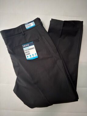 NWT IZOD Men's Black Dress Pants Straight Fit Stretch  Button Zip 40x30